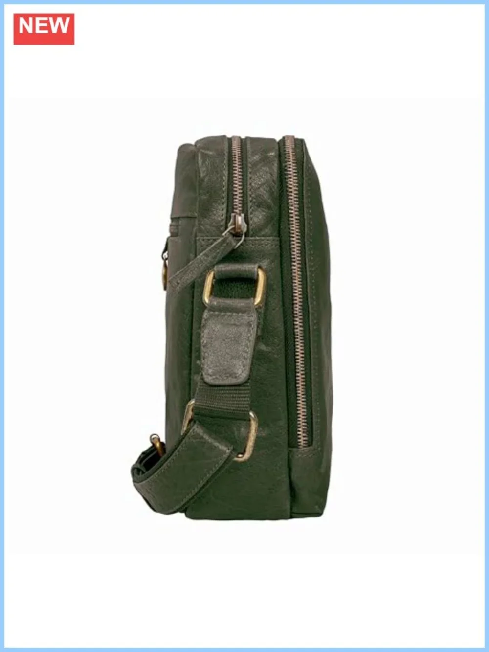 Washed Leather Crossbody Bag with 3 Zippered Compartments